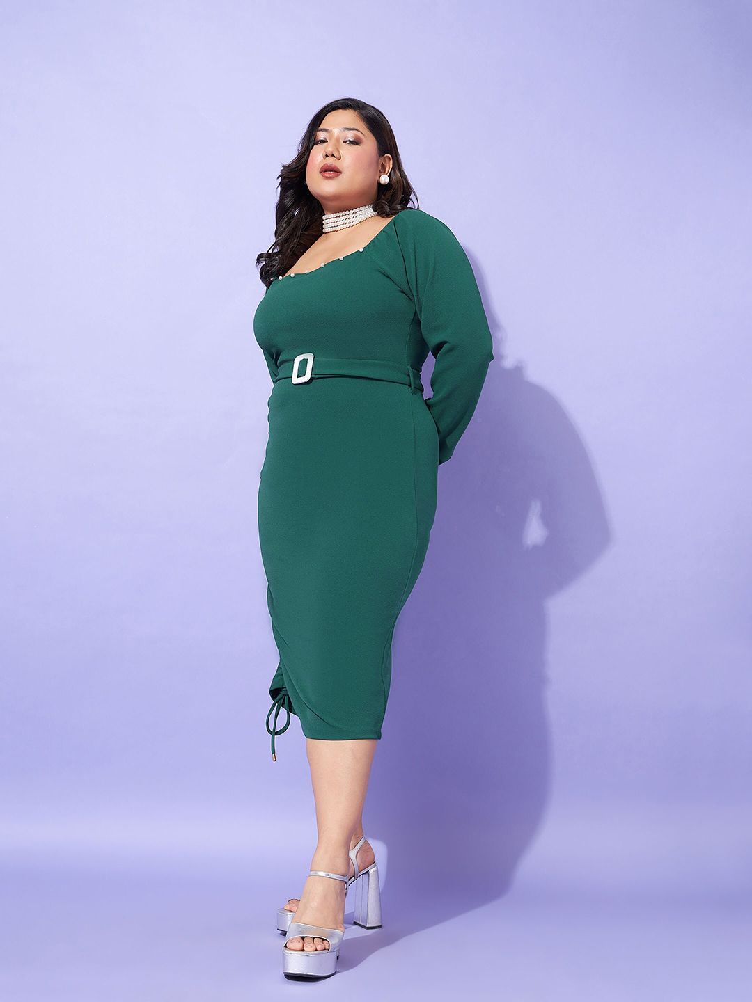 SASSAFRAS Curve Plus Size Sheath Midi Dress