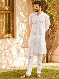 See Designs Mandarin Collar Long Sleeves Sequined Straight Kurta with Pyjama