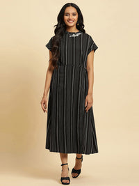 W Striped Cotton A-Line Midi Dress