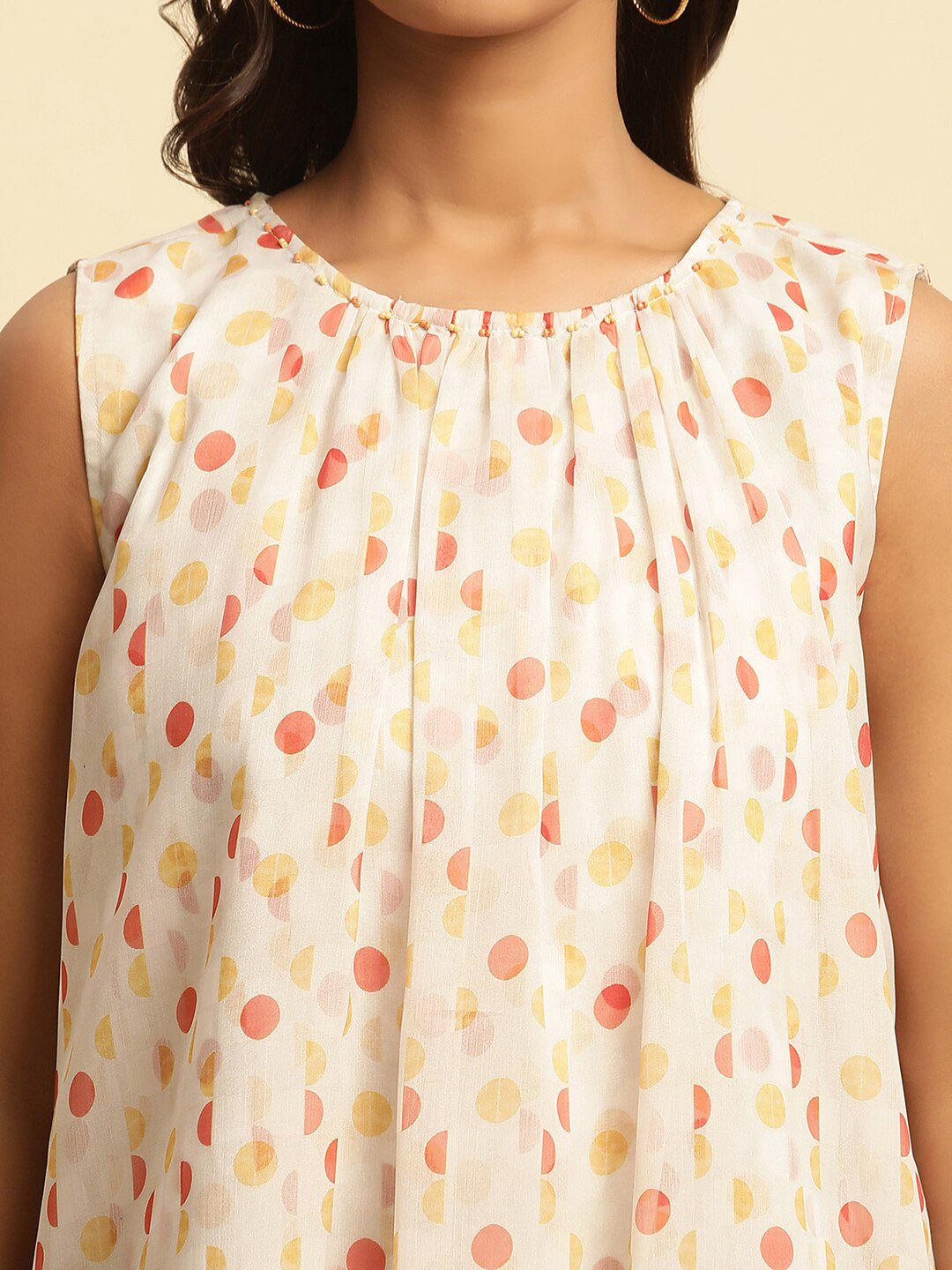 W Polka Dots Printed Layered Pure Cotton Top