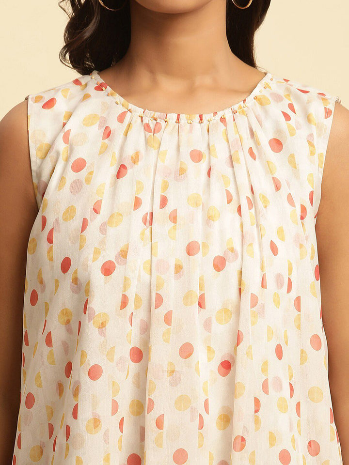 W Polka Dots Printed Layered Pure Cotton Top