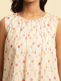W Polka Dots Printed Layered Pure Cotton Top