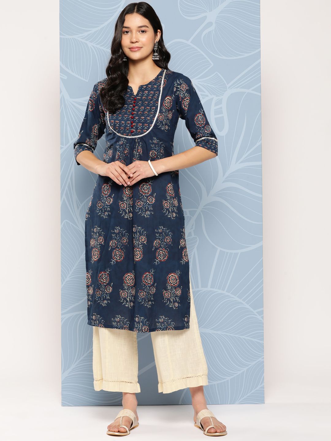 Libas Floral Yoke Design Gotta Patti Cotton Kurta