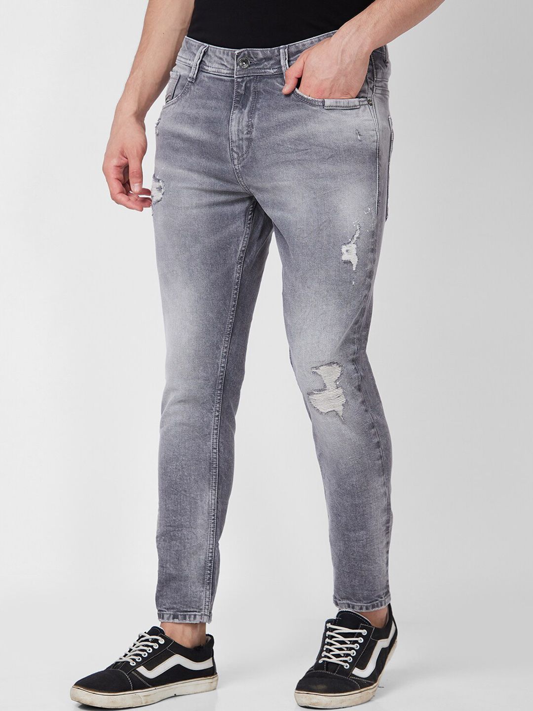 SPYKAR Men Tapered Fit Mildly Distressed Heavy Fade Cotton Jeans