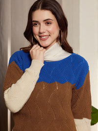 Berrylush Colourblocked Turtle Neck Acrylic Pullover Sweater