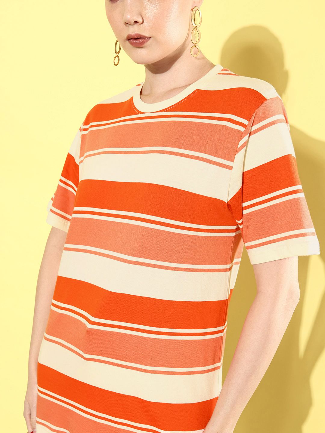 DILLINGER Striped Oversized Drop-Shoulder Sleeves Pure Cotton T-shirt