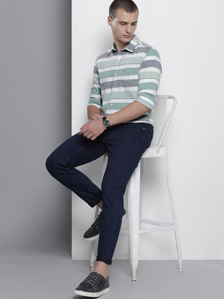 The Indian Garage Co Smart Slim Fit Horizontal Striped Cotton Casual Shirt