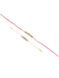 NVR Set of 2 Multicolor Oval Kundan Studded Bhaiya Bhabhi Rakhi with Roli Chawal
