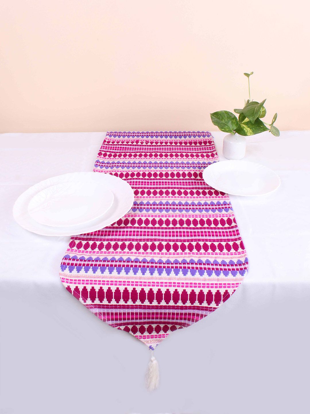 STITCHNEST Purple & Pink Striped Acrylic Table Runner