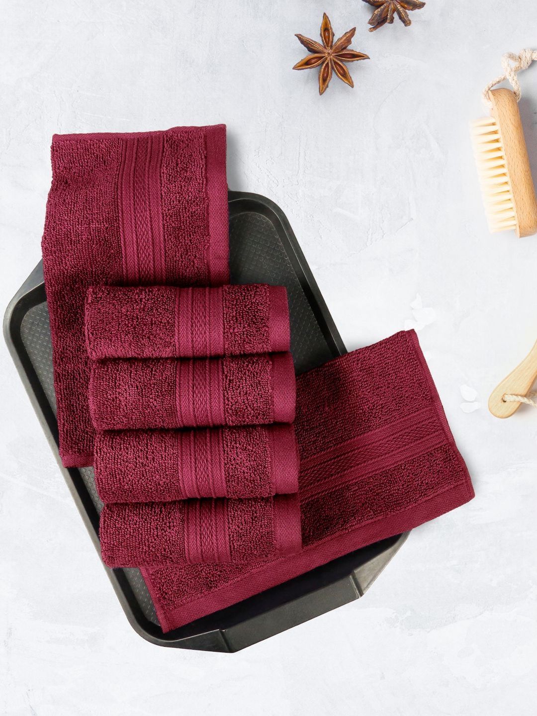 MYTRIDENT Maroon 6 Pieces Cotton Soft Comfort 500 GSM Reversible Face Towel