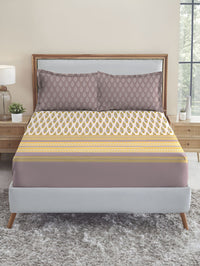 MYTRIDENT Purple Ethnic Motifs 210 TC Cotton Fitted King Bedsheet with 2 Pillow Covers