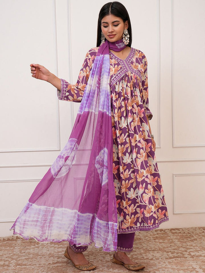 Vishudh Floral Printed Empire Kurta with Palazzo & Dupatta