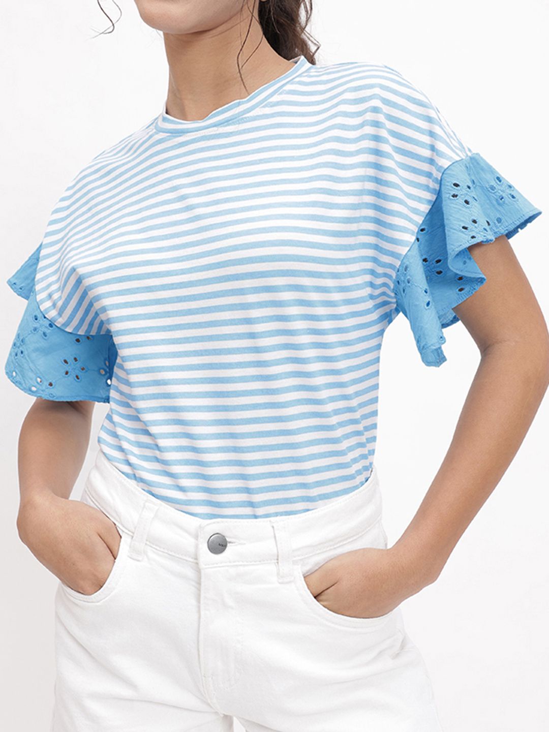 DressBerry Summer Stripe Schiffli Show Top