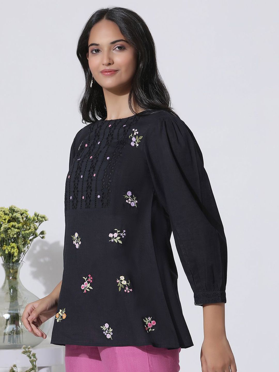 W Floral Print Cotton Top