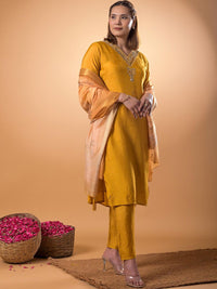 Mamicha Women Floral Embroidered Beads and Stones Pure Cotton Kurta with Trouser & Dupatta