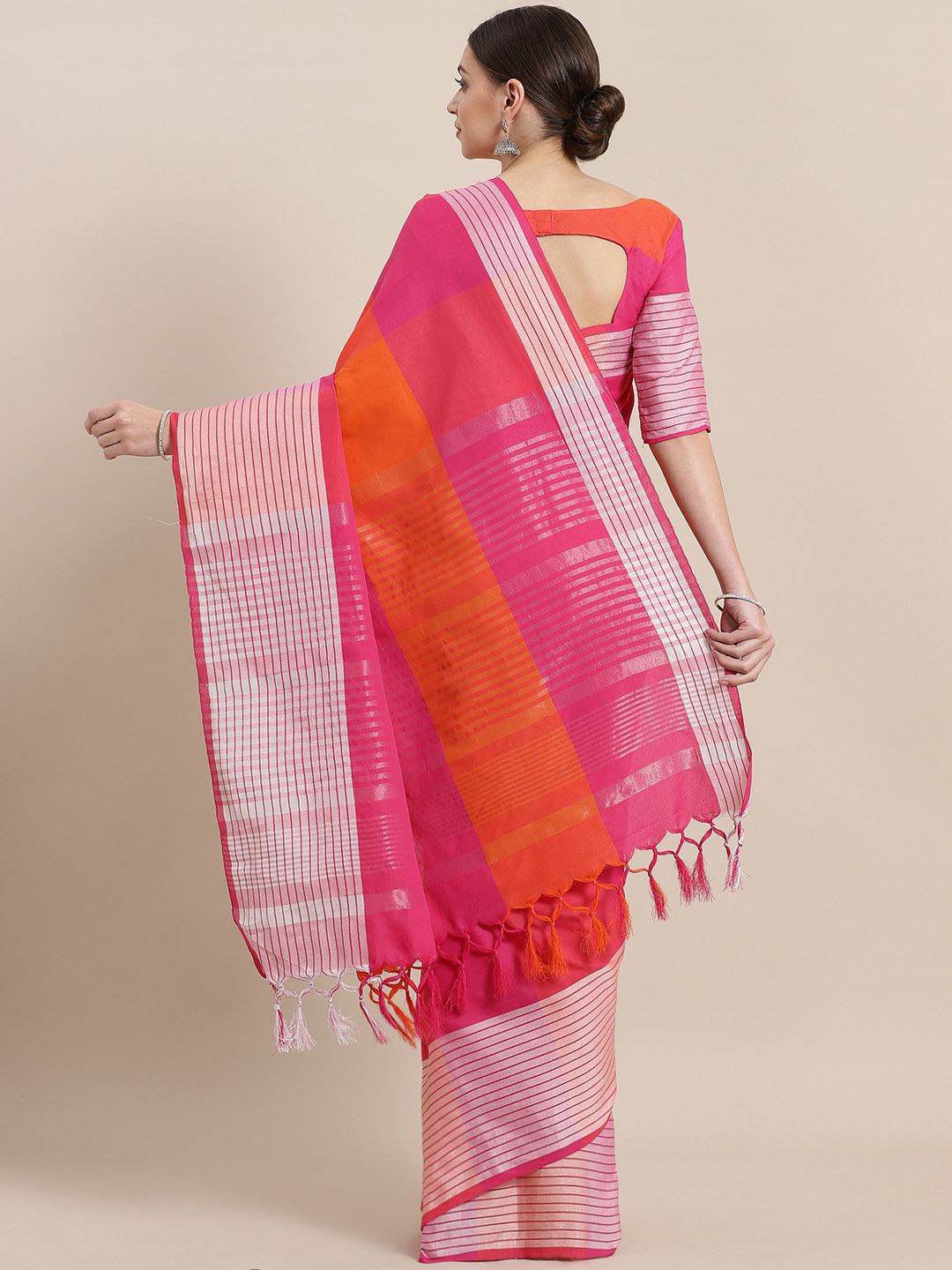 Saree mall Pink & Orange Checked Saree