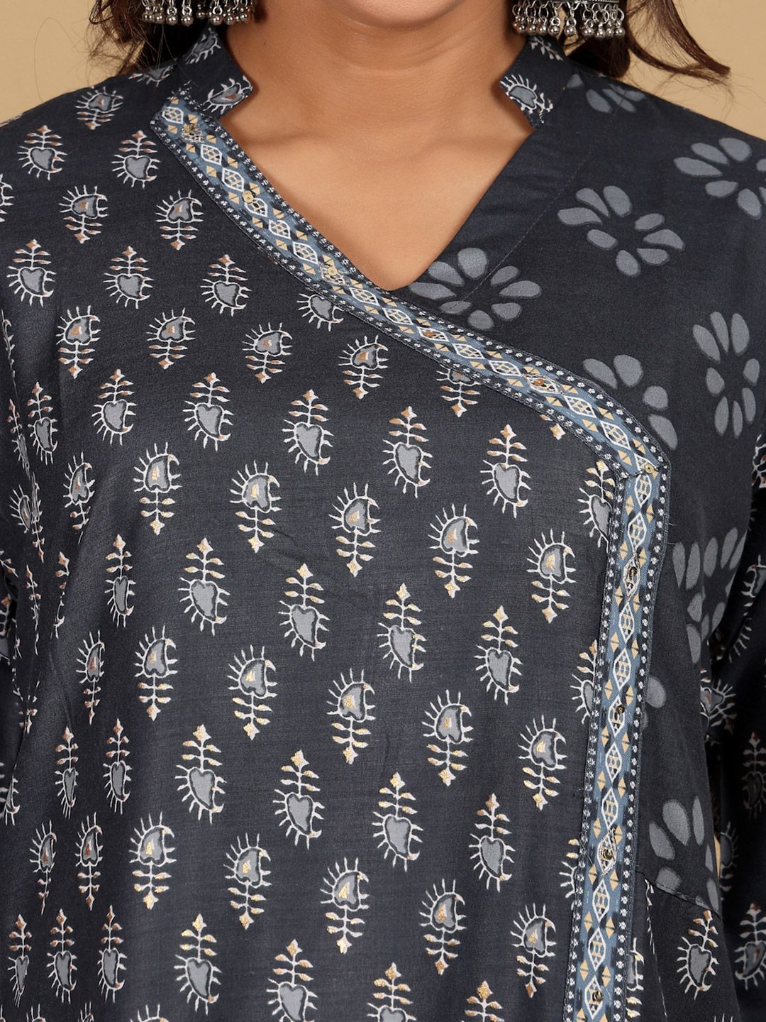 Varanga Floral Printed V-Neck Angrakha Straight Kurta With Salwar And Dupatta