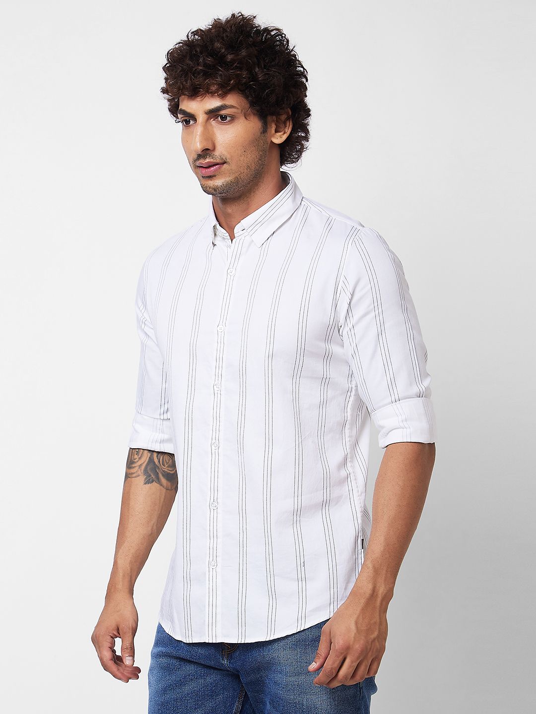 SPYKAR Vertical Striped Cotton Shirt