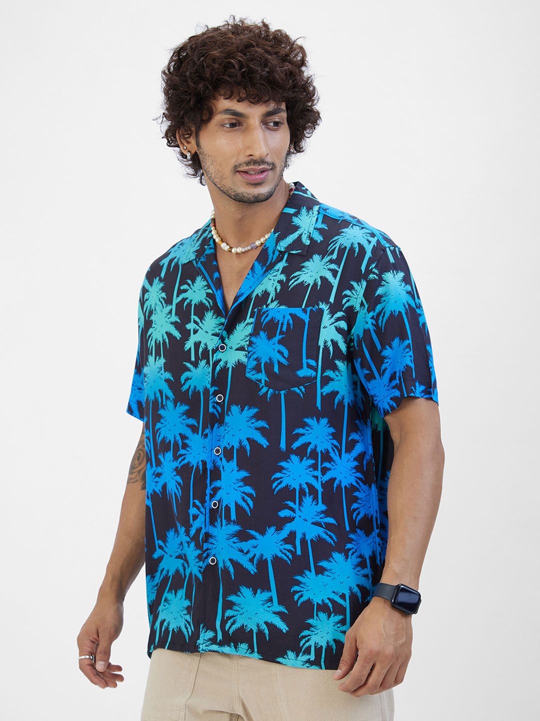 VASTRADO Classic Floral Printed Cuban Collar Oversized Casual Shirt