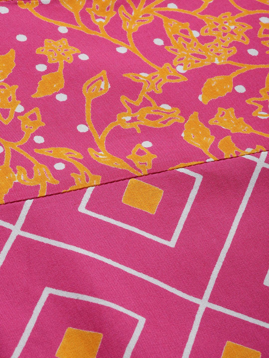 Anouk Women Pink & Mustard Yellow Printed Straight Kurta