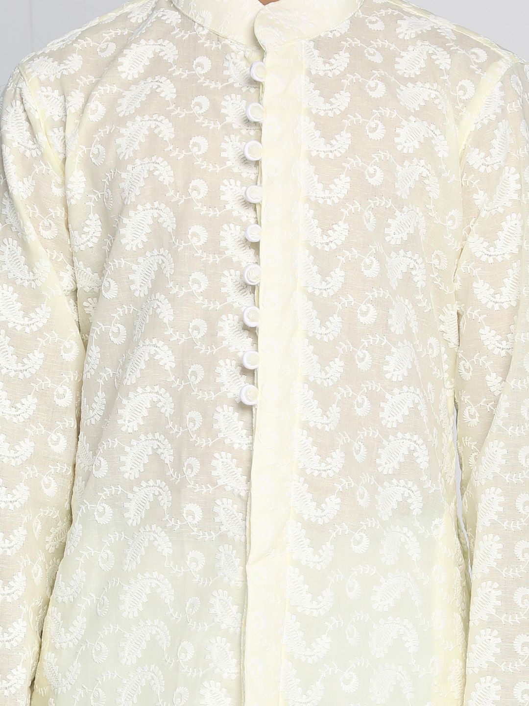 VASTRAMAY Boys Yellow & White Self Design Kurta with Pyjamas