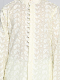 VASTRAMAY Boys Yellow & White Self Design Kurta with Pyjamas