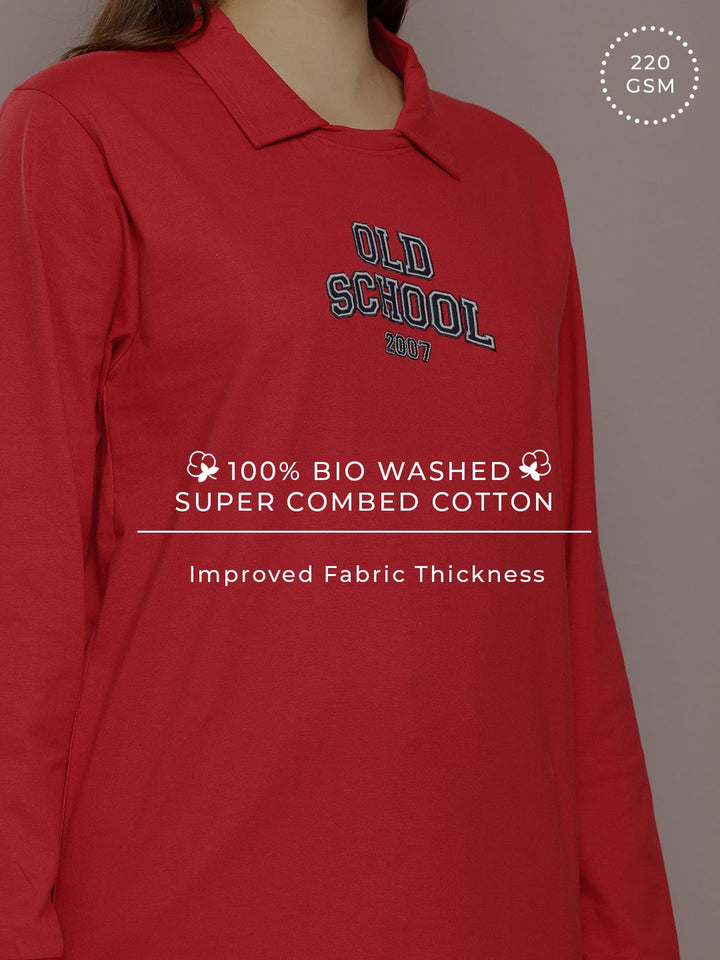 DILLINGER Typography Embroidered Polo Collar Oversized Pure Cotton T-shirt