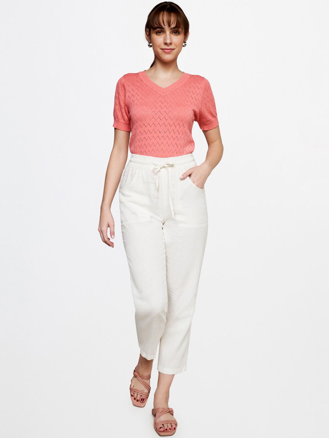 AND Women Mid-Rise Tapered Fit Cigarette Trousers