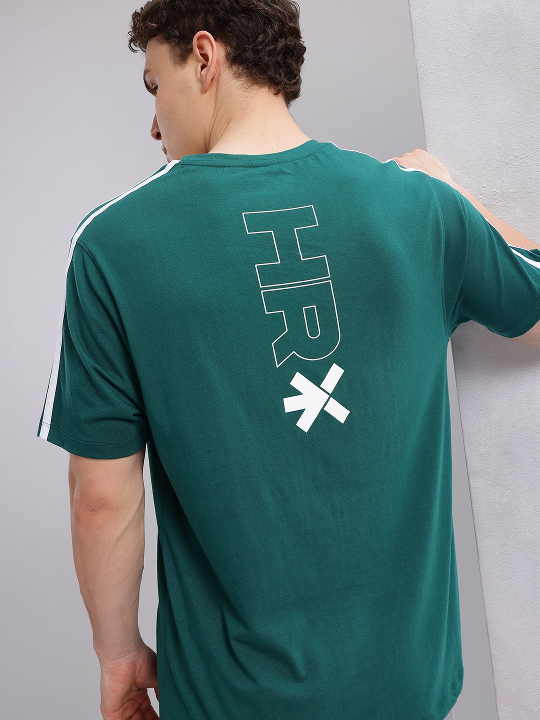 HRX by Hrithik Roshan Brand Logo Printed Training T-shirt with Striped Detail