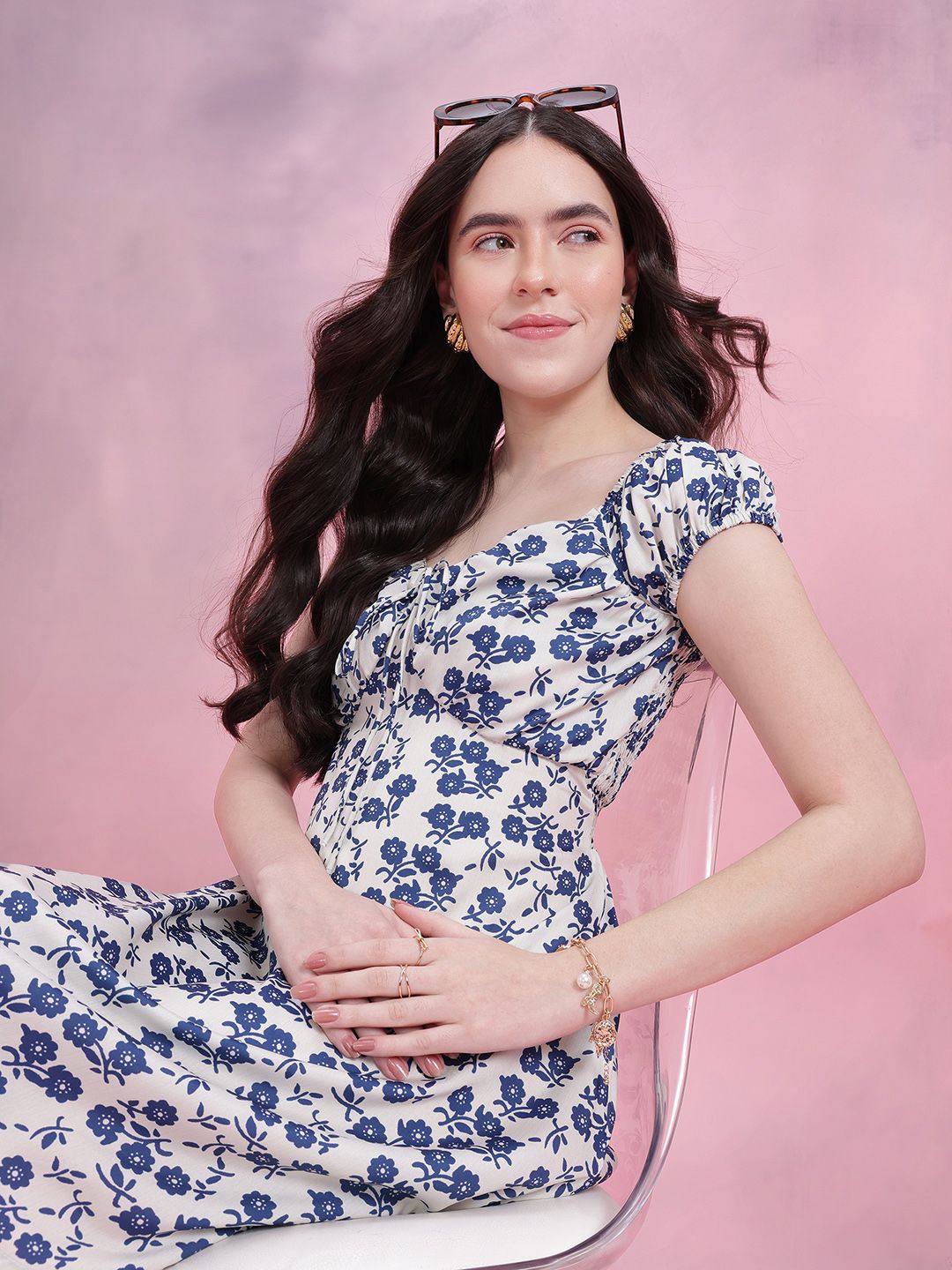 DressBerry Tie-Up Neck Floral Print Empire Dress