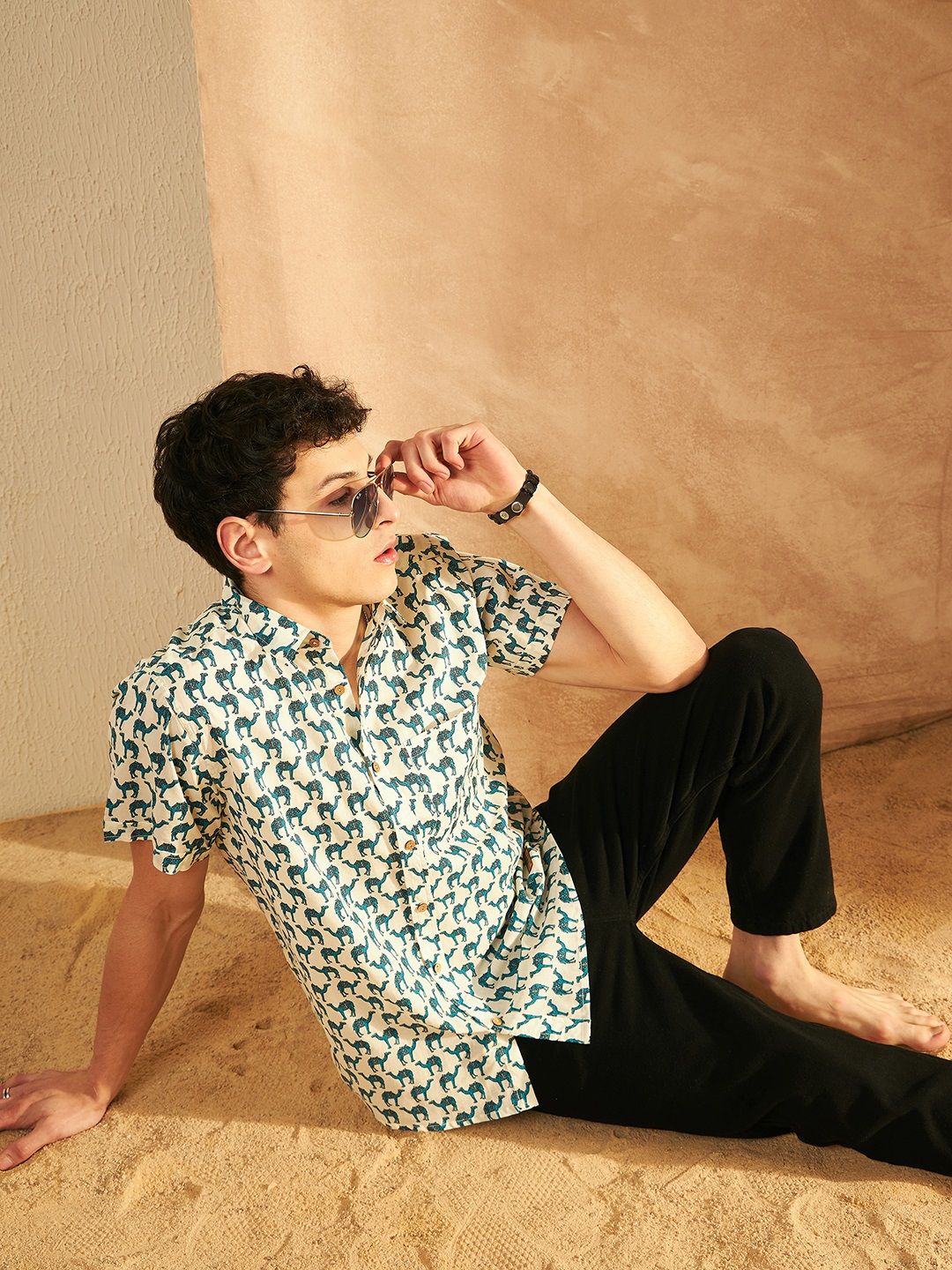 DENNISON Smart Ethnic Motifs Printed Spread Collar Cotton Oversized Lightweight Shirt