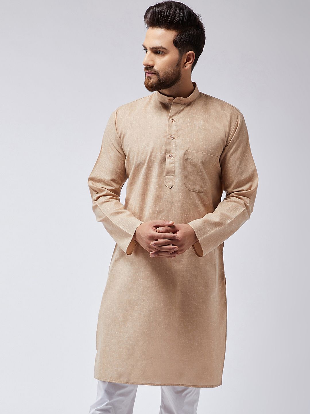 SOJANYA Lelaki Brown Solid Kurta Lurus