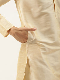 SOJANYA Men Golden & Maroon  Kurta with Churidar And Nehru Jacket