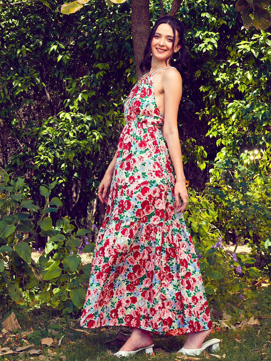 SASSAFRAS Floral Printed Tiered Maxi Fit & Flare Dress