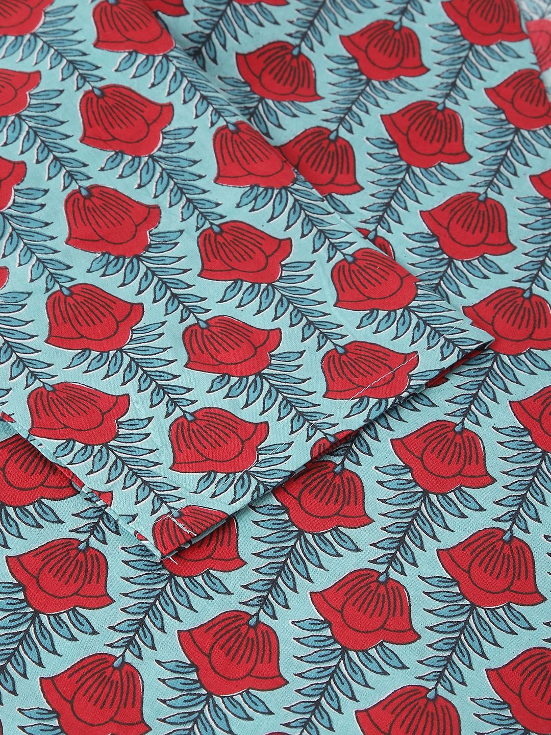 KALINI Ethnic Motifs Printed V-Neck Three-Quarter Sleeves Pure Cotton Tunic & Trousers