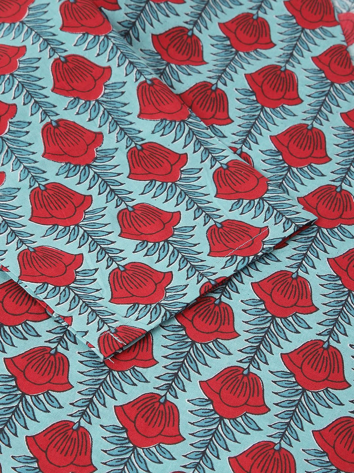 KALINI Ethnic Motifs Printed V-Neck Three-Quarter Sleeves Pure Cotton Tunic & Trousers