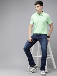 SPYKAR Pure Cotton Typography Printed Polo Collar Slim Fit T-shirt