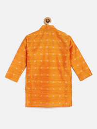 SOJANYA Kurta Lurus Bercorak Etnik Oren & Putih Lelaki