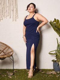 Berrylush Curve Women Shoulder Straps Split Thigh Maxi Dress