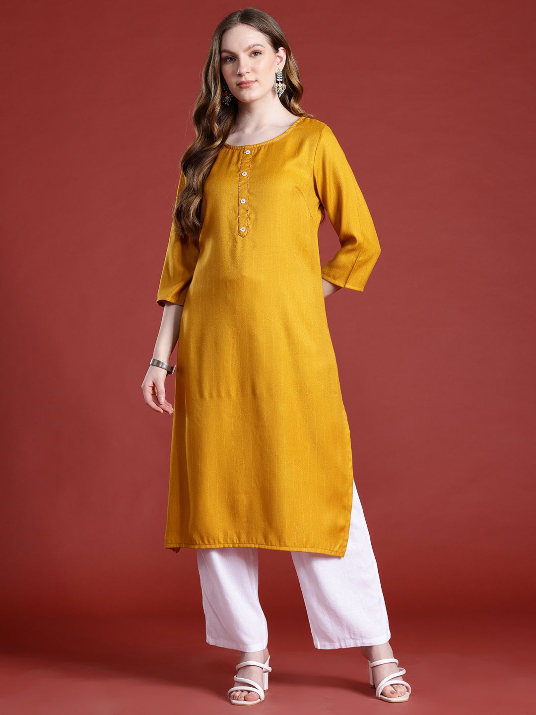 Anouk Striped Sequined Straight Kurta