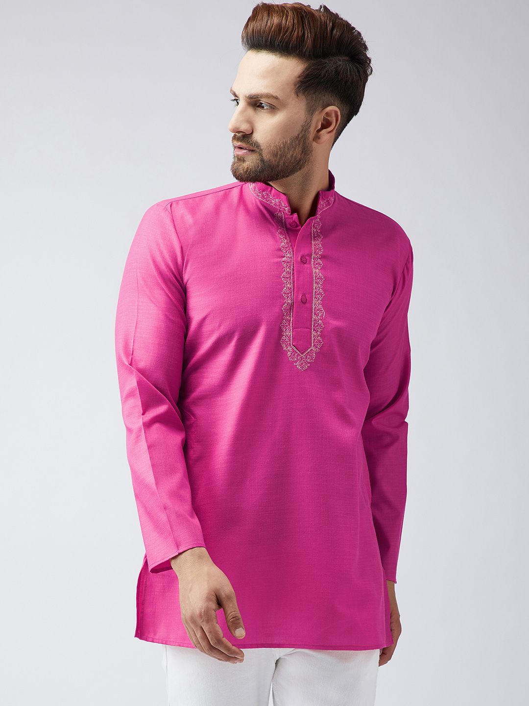 SOJANYA Men Pink Sulam Kurta Pendek