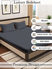 Moda Rapido X KLOTTHE Solid 300 TC Woolen King Bedsheet with 2 Pillow Covers-250X225 cm