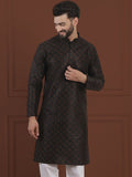 SOJANYA LUXE Floral Embroidered Sequinned Mandarin Collar Cotton Silk Straight Kurta