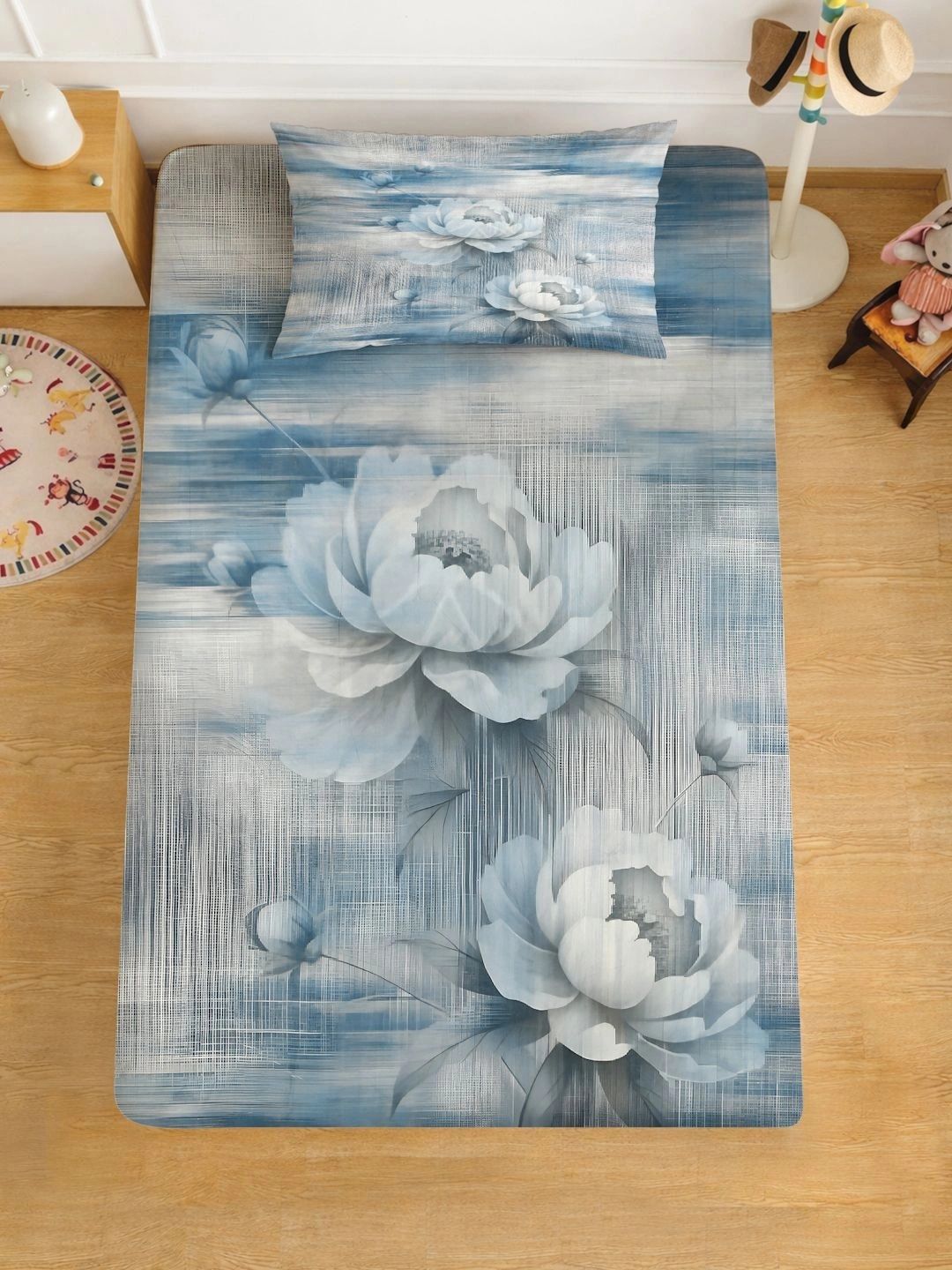 Moda Rapido X KLOTTHE Blue Floral 400 TC Single Bedsheet with 1 Pillow Covers