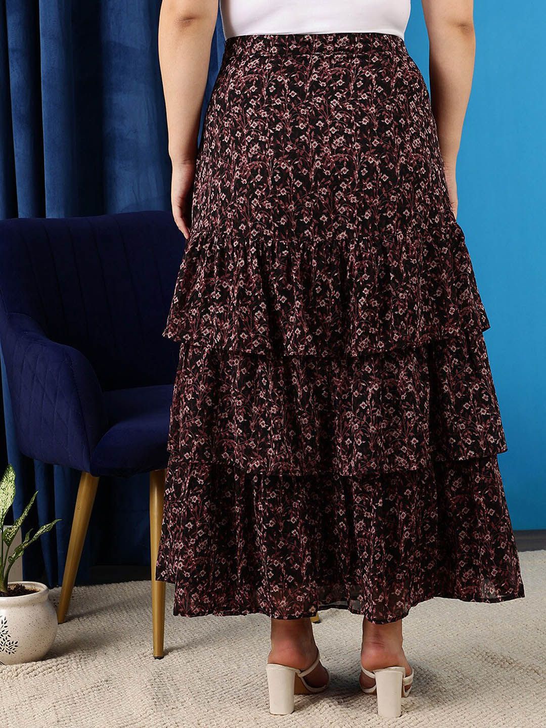 CURVY STREET Floral Printed A-line Maxi Skirt