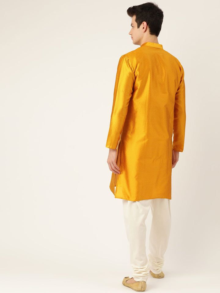 SOJANYA Lelaki Mustard Yellow Woven Design Angrakha Straight Kurta