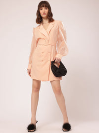 DressBerry Classy & Stylish Lapel Collar Puff Sleeves Belted Blazer Mini Dress
