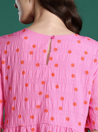 DressBerry Polka Dots Print Crinkled A-Line Dress