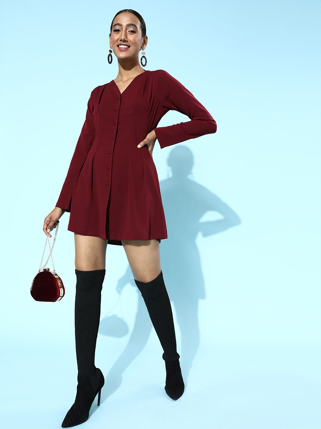 Berrylush Women Charming Maroon Solid A-Line Dress