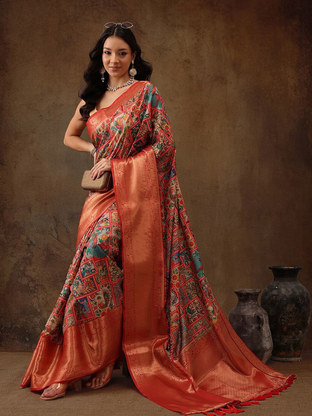 Silk Land Kanjeewaram Art Silk Zari Woven Digital Print saree